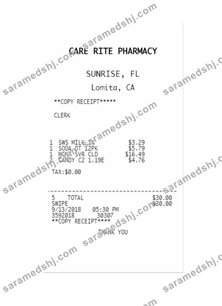 CARE RITE PHARMACY payment check
